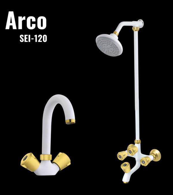 White Arco Shower Set Wall Mounted Bathroom Fittings Total 8 Piece's Top Notch Quality  SEI-120