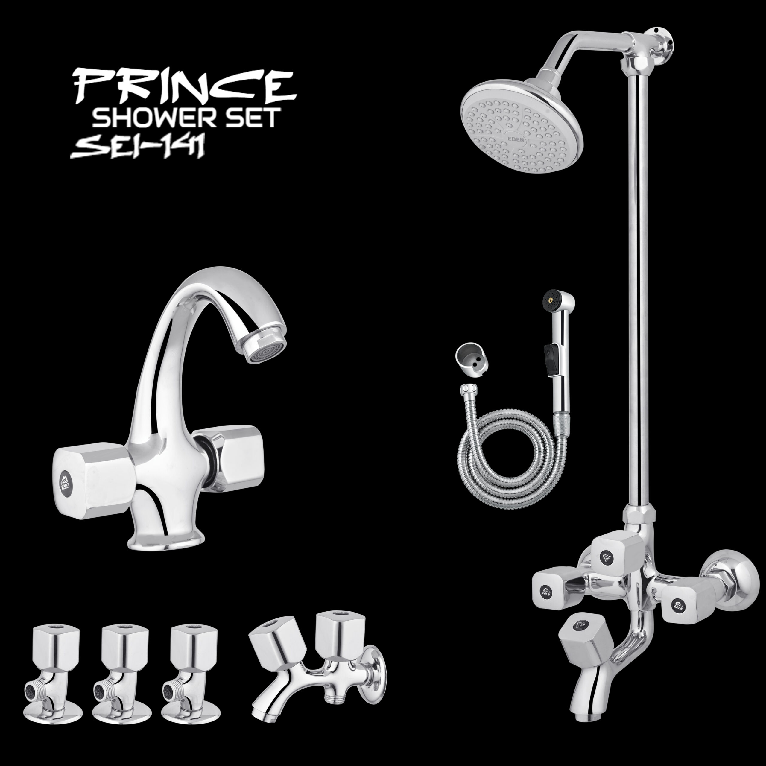 EDEN PRINCE Shower Set Wall Mounted Bathroom Fittings Total 8 Piece’s Top Notch Quality Of Brass Chrome SEI-141
